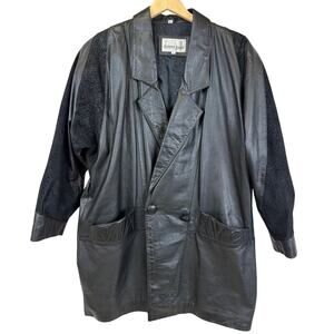 Vintage Donna Pelle Black Oversized Double Breasted Leather Duster Coat L
